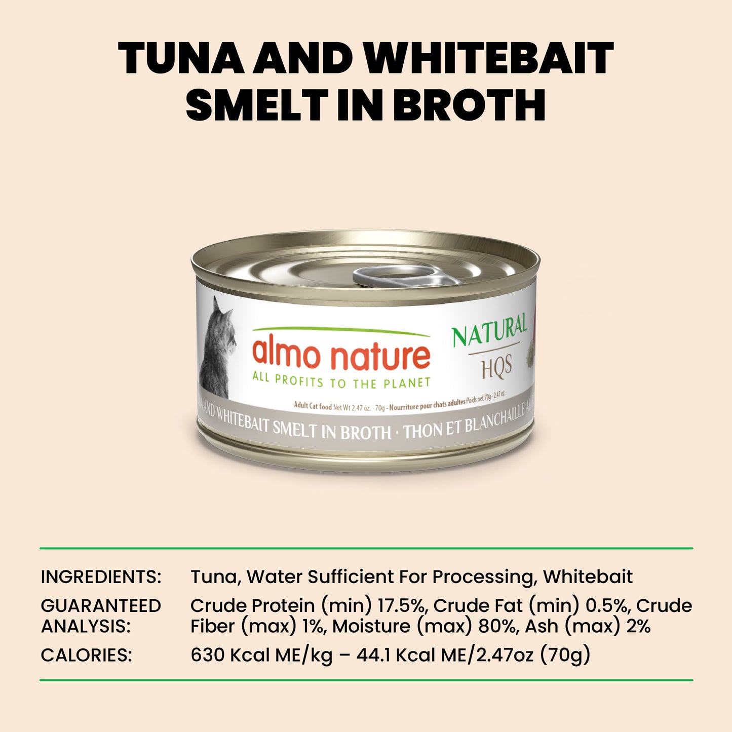 Almo Nature Natural HQS Tuna and Whitebait Smelt in broth