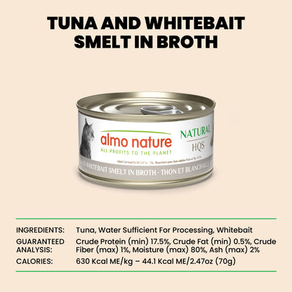 Almo Nature Natural HQS Tuna and Whitebait Smelt in broth