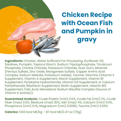 Almo Nature Classic Complete Chicken Recipe with Ocean Fish and Pumpkin in gravy