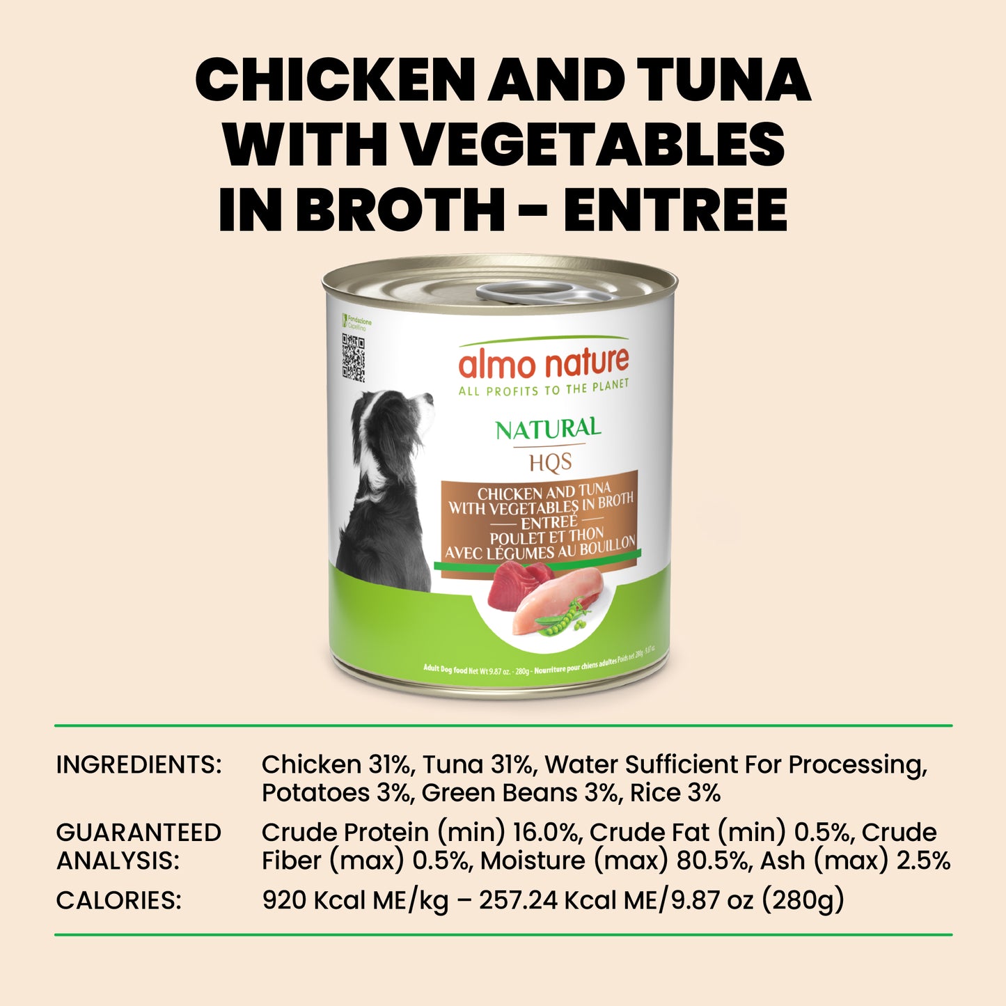 Almo Nature Natural HQS Chicken and Tuna Entree with Vegetables in broth