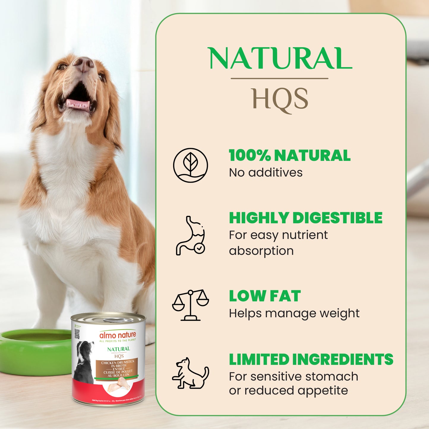 Almo Nature Natural HQS Chicken Drumstick Entree in broth