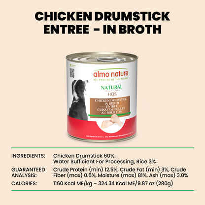 Almo Nature Natural HQS Chicken Drumstick Entree in broth