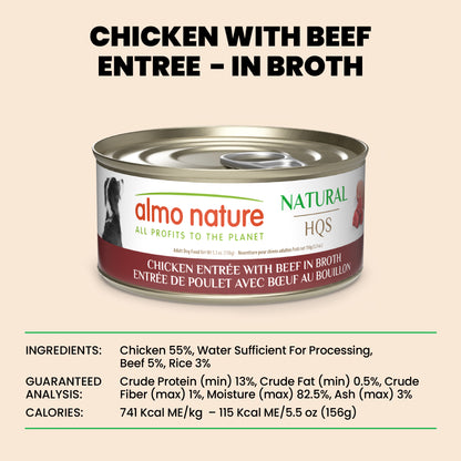 Almo Nature Natural HQS Chicken Entree with Beef in broth