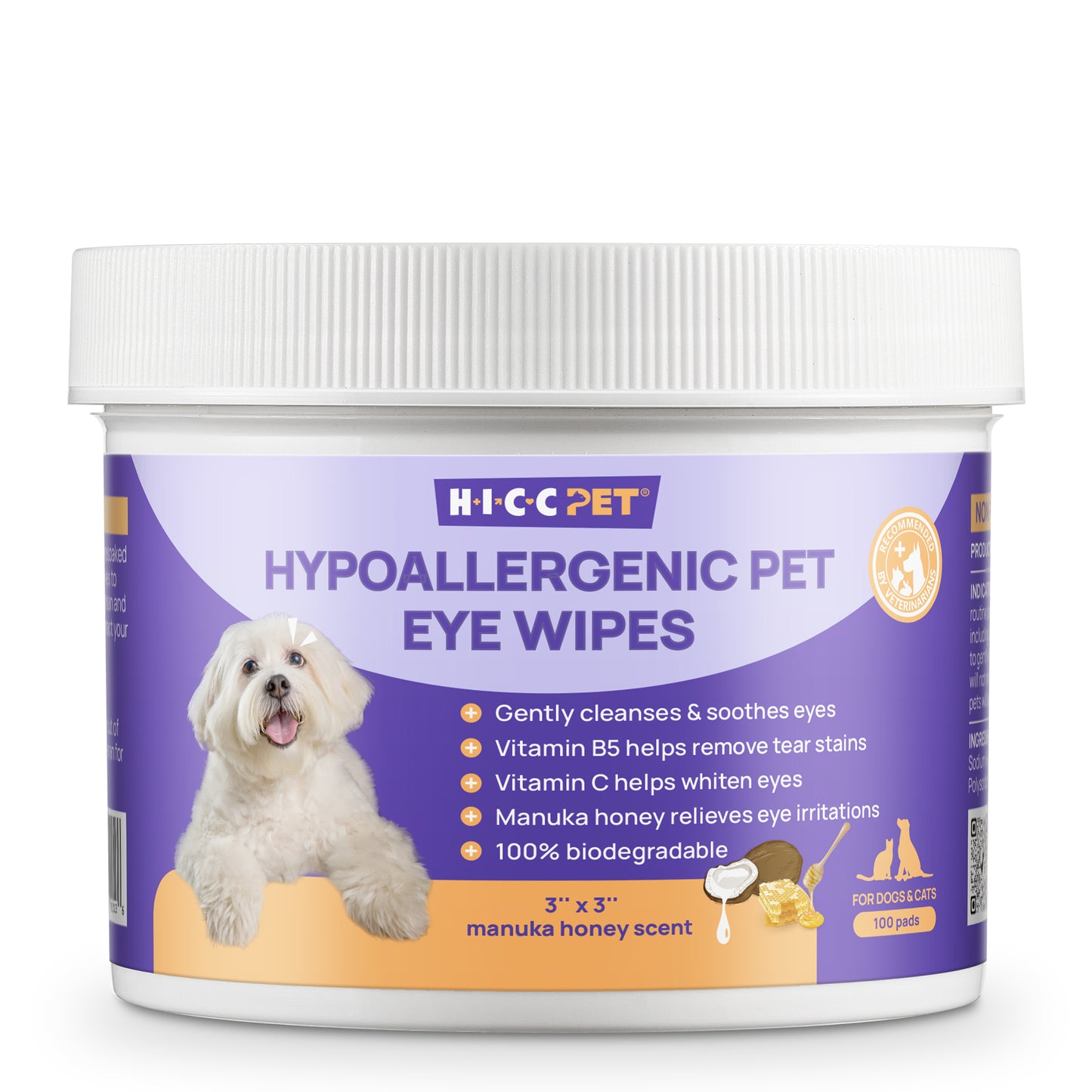 HICC Pet Hypoallergenic Eye Wipes 100pcs - Manuka Honey