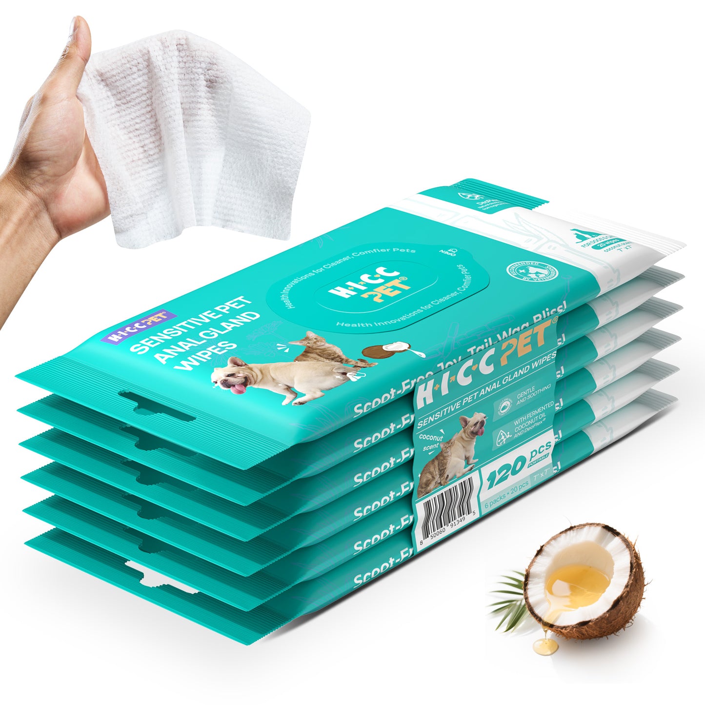 HICC Pet Sensitive Anal Gland Wipes Portables 20pcs - 6pk