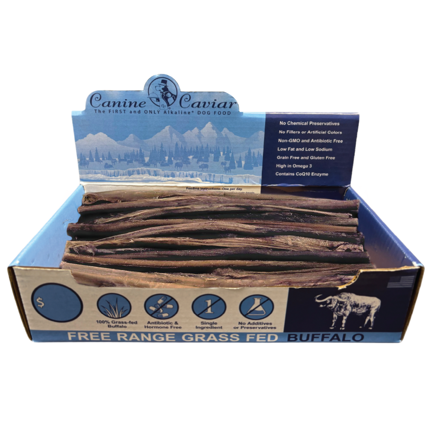 Canine Caviar Water Buffalo Bully Sticks Dog Chews (Display Box 50ct)