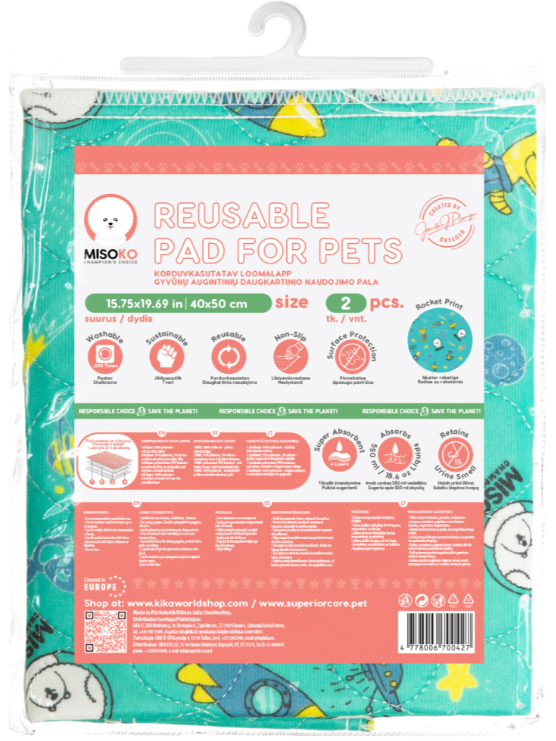 MISOKO Reusable Pee Pad with Rockets, 15.7" x 19.7", 2 pack